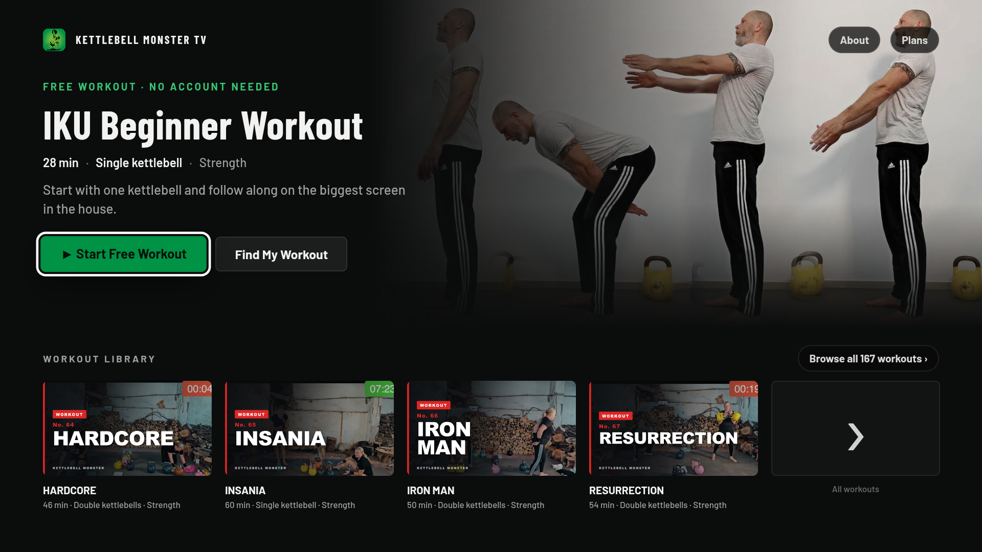 KETTLEBELL MONSTER on Amazon Fire TV, home screen with the free IKU Beginner Workout